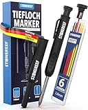 STONE REEF Tieflochmarker Profi [inkl. Köcher] - Bleistift Baustelle, Zimmermannsbleistift, Bohrlochmarker, Markierstift, Handwerker Bleistift, Baubleistifte, Lochmarkierer